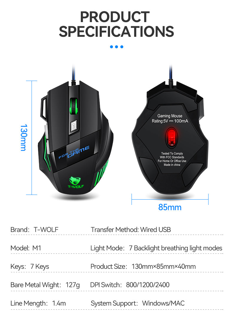 Ratón gaming con cable y Luz RGB