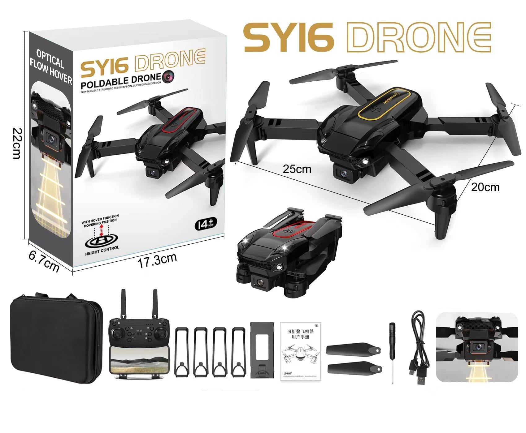 Dron con cámara gran angular y funda