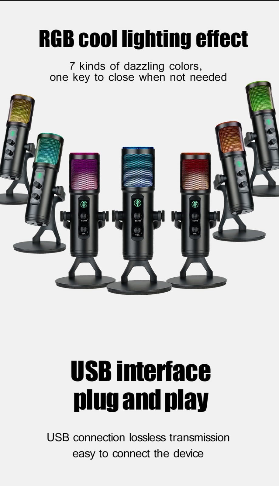Micrófono para pc con luz RGB. Equipo profesional