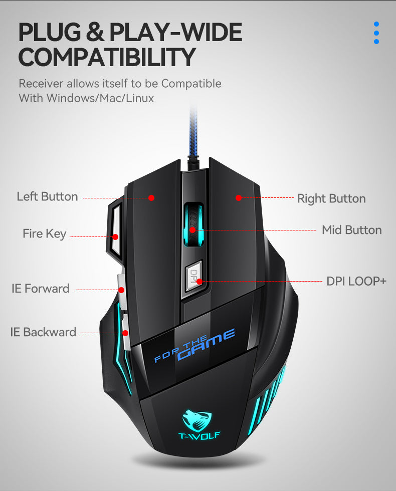 Ratón gaming con cable y Luz RGB