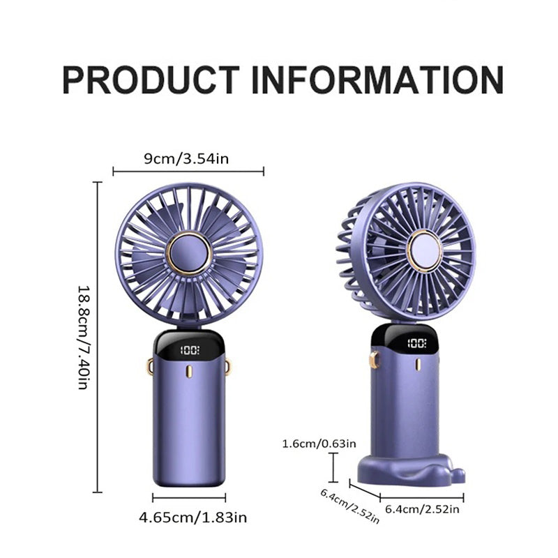Mini ventilador de mano con pantalla digital
