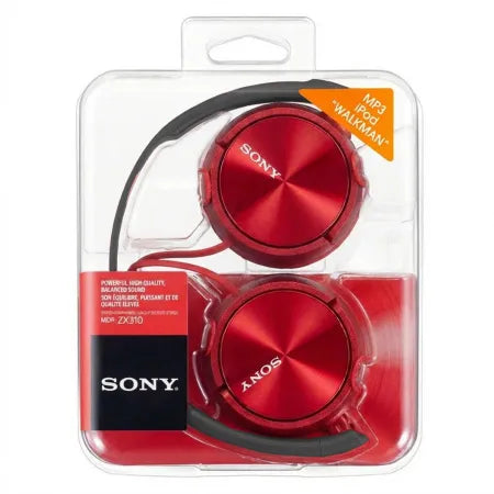 Auriculares Sony MDR-ZX310AP Rojo – Diseño Plegable Giratorio, Micrófono Integrado y Graves Potentes