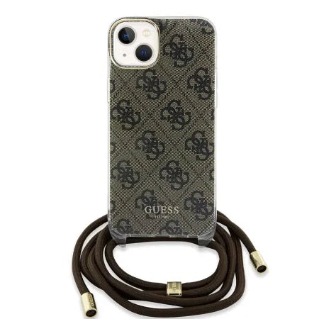 Funda Guess Crossbody para iPhone 15 / 14 / 13 – Colección 4G Print con Cordón – Marrón