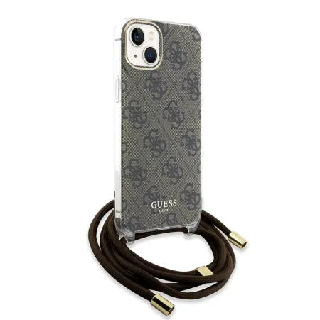 Funda Guess Crossbody para iPhone 15 / 14 / 13 – Colección 4G Print con Cordón – Marrón