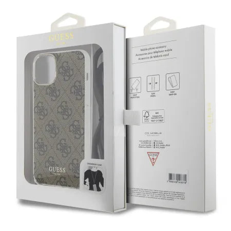 Funda Guess Crossbody para iPhone 15 / 14 / 13 – Colección 4G Print con Cordón – Marrón