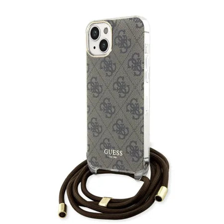 Funda Guess Crossbody para iPhone 15 / 14 / 13 – Colección 4G Print con Cordón – Marrón
