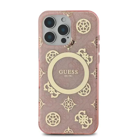 Funda Guess para iPhone 16 Pro Max – Colección Peony on 4G Background – Rosa MagSafe