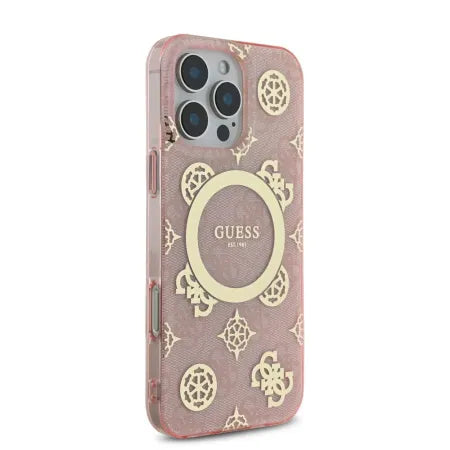 Funda Guess para iPhone 16 Pro Max – Colección Peony on 4G Background – Rosa MagSafe