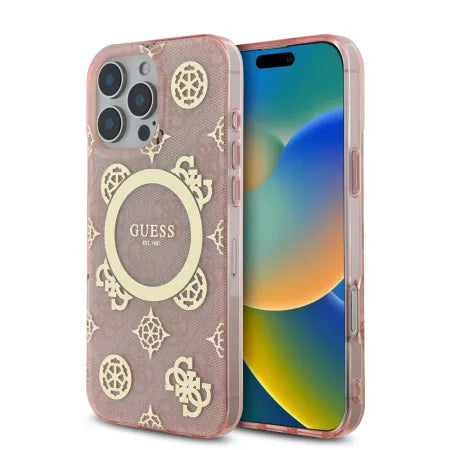 Funda Guess para iPhone 16 Pro Max – Colección Peony on 4G Background – Rosa MagSafe