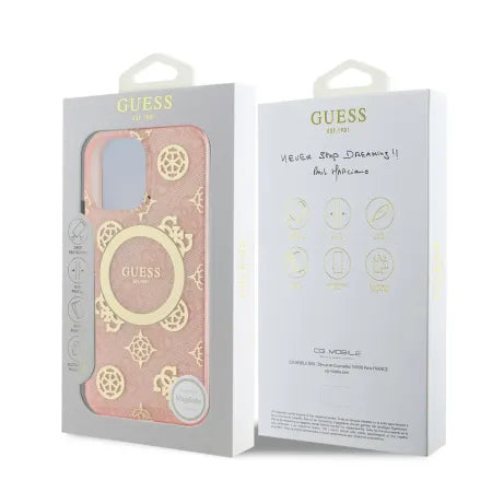 Funda Guess para iPhone 16 Pro Max – Colección Peony on 4G Background – Rosa MagSafe