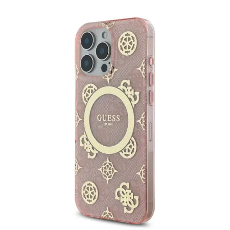Funda Guess para iPhone 16 Pro Max – Colección Peony on 4G Background – Rosa MagSafe