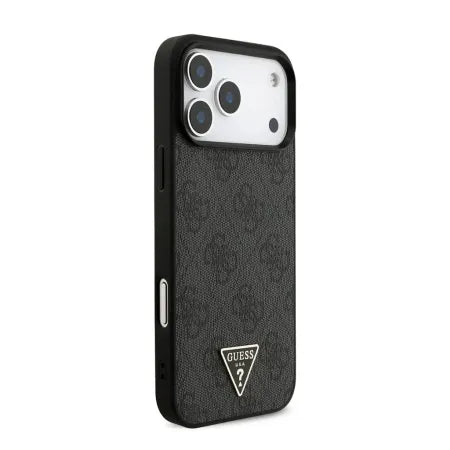Funda Guess para iPhone 17 Pro – Colección 4G Triangle Logo con Correa de Perlas – Negro MagSafe