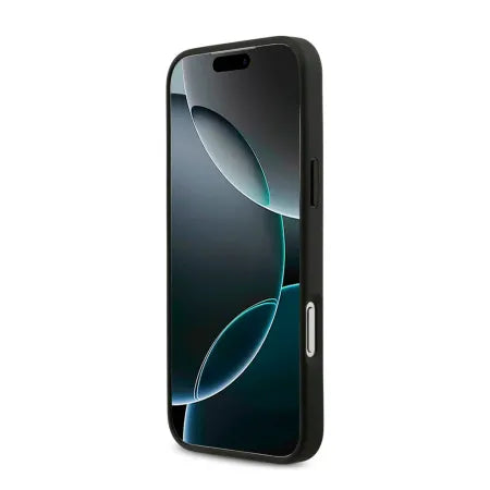 Funda Guess para iPhone 17 Pro – Colección 4G Triangle Logo con Correa de Perlas – Negro MagSafe