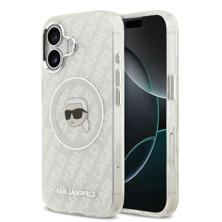 Funda Rígida Karl Lagerfeld para iPhone 15 - Transparente Ikonik Monogram Blanco