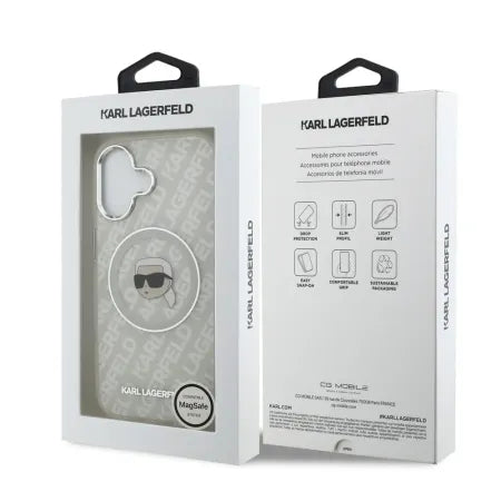 Funda Rígida Karl Lagerfeld para iPhone 15 - Transparente Ikonik Monogram Blanco