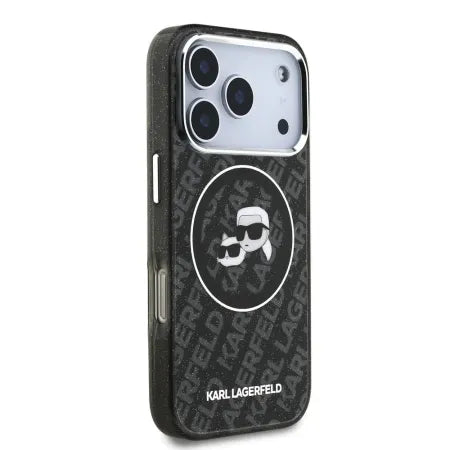 Funda Karl Lagerfeld para iPhone 17 Pro - MagSafe - Black Glitter - K&C Heads Logo