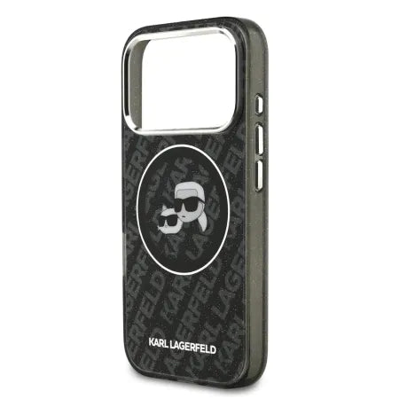 Funda Karl Lagerfeld para iPhone 17 Pro - MagSafe - Black Glitter - K&C Heads Logo