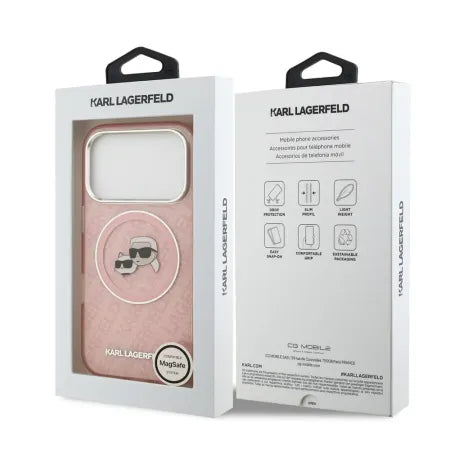 Funda Karl Lagerfeld para iPhone 17 Pro Max - MagSafe - Rosa Glitter - Logo K&C