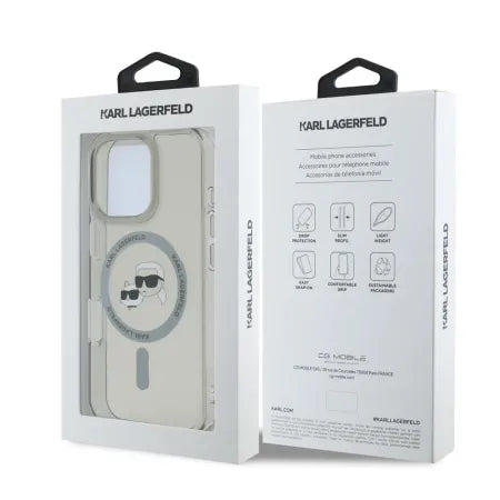 Funda Karl Lagerfeld para iPhone 16 Pro Max - Transparente Magsafe IML Metal Icon