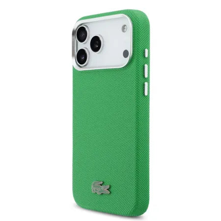 Funda Lacoste Premium para iPhone 17 Pro Max – Estragon Green con Bordes Metálicos y MagSafe
