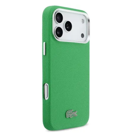 Funda Lacoste Premium para iPhone 17 Pro Max – Estragon Green con Bordes Metálicos y MagSafe