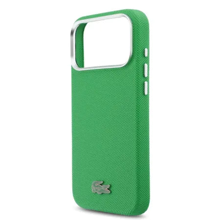Funda Lacoste Premium para iPhone 17 Pro Max – Estragon Green con Bordes Metálicos y MagSafe