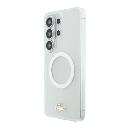 Funda Lacoste Premium para Samsung Galaxy S26 Ultra – Transparente Mate con Borde Dorado y MagSafe