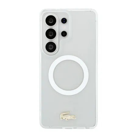 Funda Lacoste Premium para Samsung Galaxy S26 Ultra – Transparente Mate con Borde Dorado y MagSafe