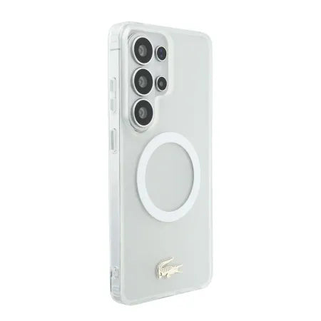 Funda Lacoste Premium para Samsung Galaxy S26 Ultra – Transparente Mate con Borde Dorado y MagSafe