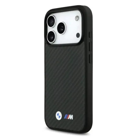 Funda Premium BMW para iPhone 17 Pro Max con MagSafe de Kevlar y Logotipos Metálicos – Negro
