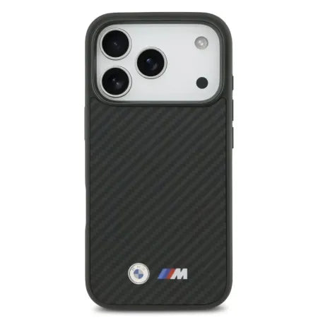 Funda Premium BMW para iPhone 17 Pro Max con MagSafe de Kevlar y Logotipos Metálicos – Negro