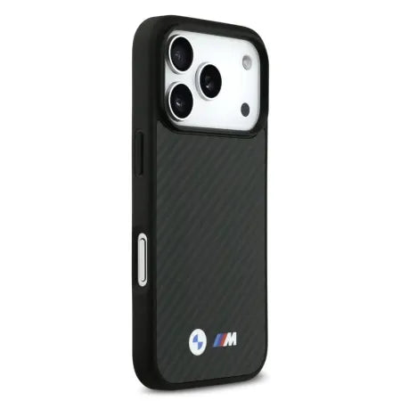 Funda Premium BMW para iPhone 17 Pro Max con MagSafe de Kevlar y Logotipos Metálicos – Negro