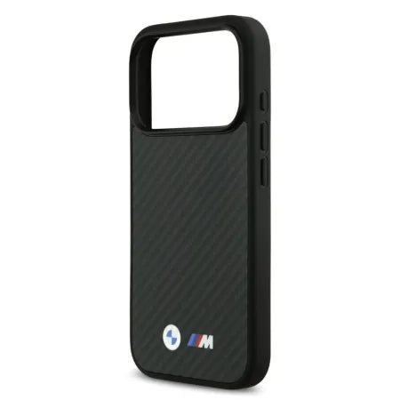Funda Premium BMW para iPhone 17 Pro Max con MagSafe de Kevlar y Logotipos Metálicos – Negro