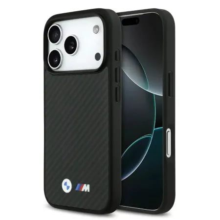 Funda Premium BMW para iPhone 17 Pro Max con MagSafe de Kevlar y Logotipos Metálicos – Negro