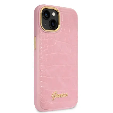 Funda Rígida Guess para iPhone 14 / 13 – Colección Croco con Botones Metálicos – Rosa