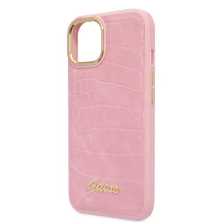 Funda Rígida Guess para iPhone 14 / 13 – Colección Croco con Botones Metálicos – Rosa