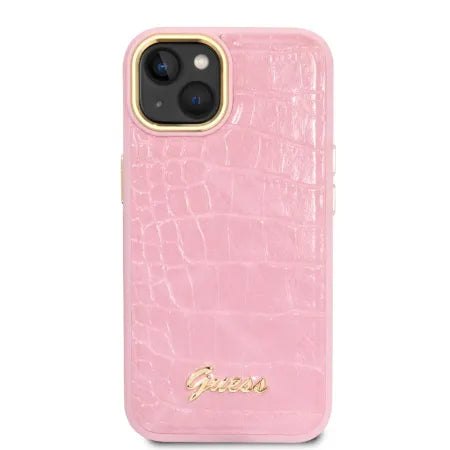 Funda Rígida Guess para iPhone 14 / 13 – Colección Croco con Botones Metálicos – Rosa