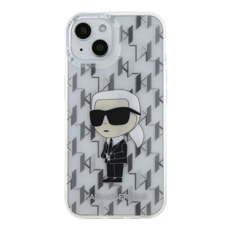 Funda Rígida Karl Lagerfeld para iPhone 15 - Transparente Ikonik Monogram Blanco