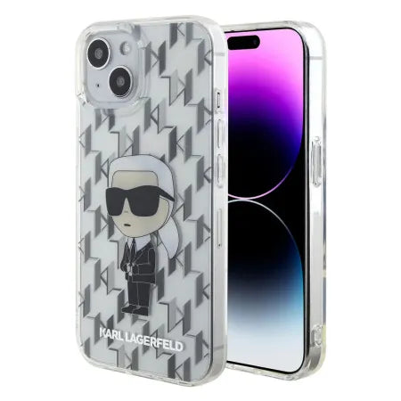 Funda Rígida Karl Lagerfeld para iPhone 15 - Transparente Ikonik Monogram Blanco
