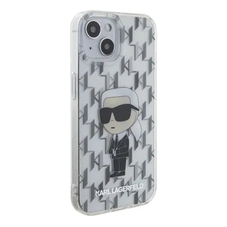 Funda Rígida Karl Lagerfeld para iPhone 15 - Transparente Ikonik Monogram Blanco
