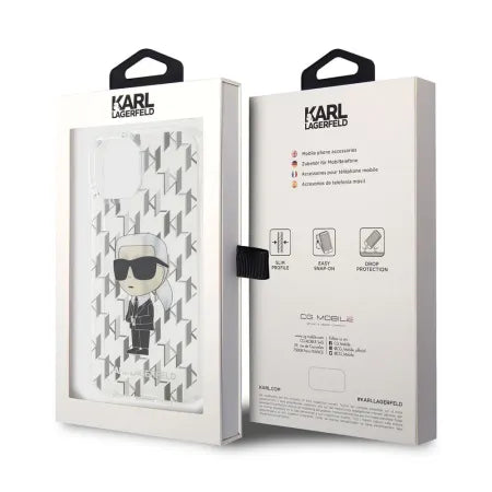 Funda Rígida Karl Lagerfeld para iPhone 15 - Transparente Ikonik Monogram Blanco