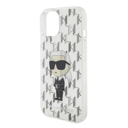 Funda Rígida Karl Lagerfeld para iPhone 15 - Transparente Ikonik Monogram Blanco