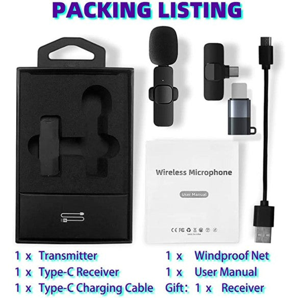 Mini micrófono inalámbrico con 2 adaptadores
