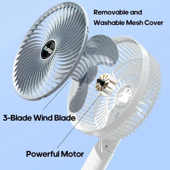Ventilador de mano con pinza. Silencioso, 360 grados.